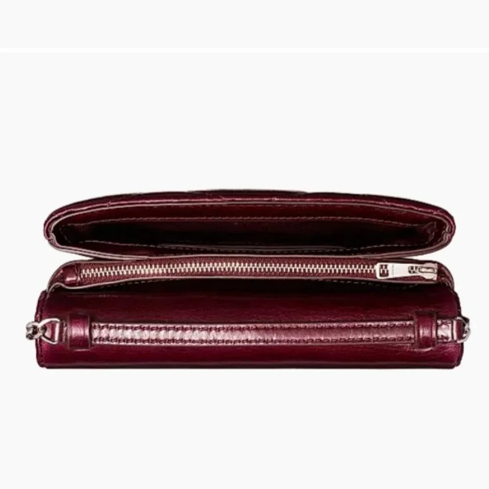 Tory Burch Kira Diamond Distressed Leather Chain Wallet Dark Carmine